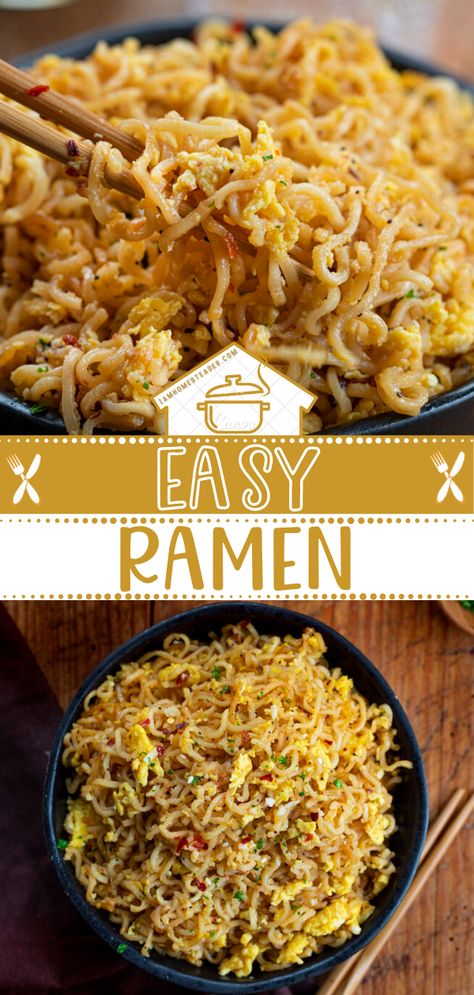 Easy Ramen Recipe is a flavorful side dish made with cooked Ramen noodles that are blended with a garlicky, seasoned sauce with a kick from red pepper flakes! This Asian-inspired recipe is perfect to make for dinner tonight! Save this pin! Easy Meals With Ramen Noodles, Ramen Noodle Egg Recipes, What To Do With Ramen Noodles, Ramiken Recipes Dinners, Top Ramen Recipes Chicken, Saucy Ramen Noodle Recipes, Ramen Packet Recipes, Ramen Noodle Sauce, Ramen Noodle Seasoning Recipe