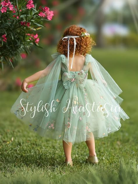 Fairy Dresses For Kids, Fairy Flower Girl Dress, Whimsical Flower Girl Dress, Colorful Flower Girl Dresses, Pastel Flower Girl Dresses, Floral Flower Girl Dresses, Flower Girl Dresses Floral, Sage Green Flower Girl Dress, Enchanted Fairy Birthday Party