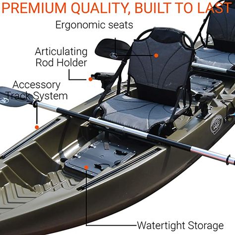 BKC TK122U 12' 6" Tandem 2 or 3 Person SIt On Top Fishing Kayak w/Upright Aluminum Frame Seats, 2 Paddles and 4 Fishing Rod Holders Included Fishing Rod Holders, Fishing Kayak, Rod Holders, Green Sports, Fishing Rod Holder, Person Sitting, Rod Holder, Kayak Fishing, Paddles