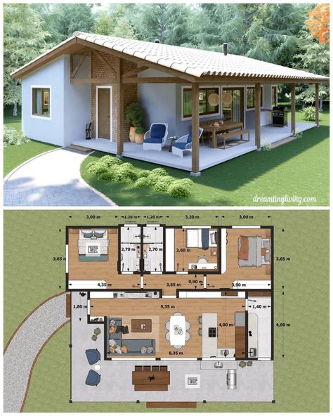 Romania House, Small House Blueprints, Small House Design Exterior, Tiny House Community, House Floor Design, Building Plans House, Sims House Plans, House Construction Plan, Model House Plan