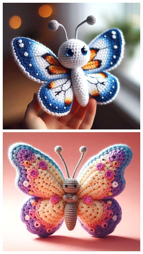 Crochet Butterfly Amigurumi Free Pattern Butterfly Amigurumi Free Pattern, Butterfly Amigurumi, Crochet Butterfly Free Pattern, Crochet Butterflies, Crochet Butterfly Pattern, Butterfly Tutorial, Crochet Animals Free Patterns, Crochet Butterfly, Crochet Bookmarks