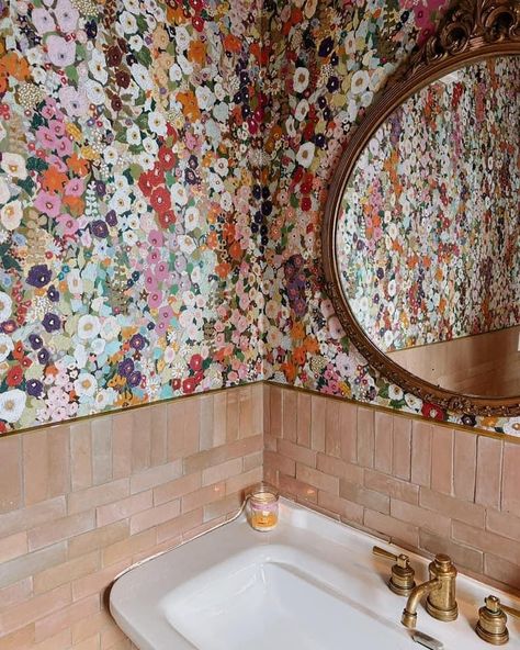 Funky Half Bath, Wallpaper Cloakroom, Small Downstairs Toilet, Fairytale House, Small Bathroom Interior, Pretty Bathrooms, Diy House Plans, Deco Bathroom, Lets Stay Home