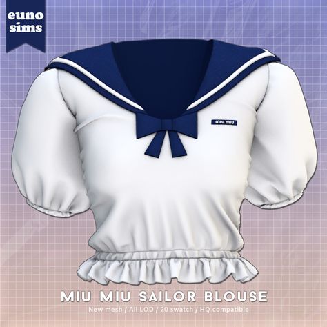 Sims 4 Kpop Outfits, Sims 4 Sailor Uniform, Euno Sims, Miu Miu Dress, Nerdy Shirts, Korean Tops, Sailor Shirt, Sims 4 Cc Skin, Japan Outfit