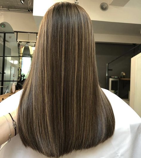 Thinned Ends Haircut, Minimal Blonde Highlights On Dark Hair, Dark Brown Hair W Blonde Highlights, Light Brunette Hair Straight, Half Head Highlights Brown Hair Straight, Brown Hair With Black Streaks, Highlights For Fine Hair, Full Head Foils On Dark Hair, Blonde Highlights On Brown Hair Straight