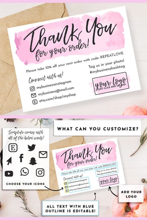 Small Business Cards, Packaging Ideas Business, Diy Business Cards, Printable Thank You Cards, Thank You Customers, Small Business Packaging, Business Thank You Cards, Business Thank You, Business Plan Template