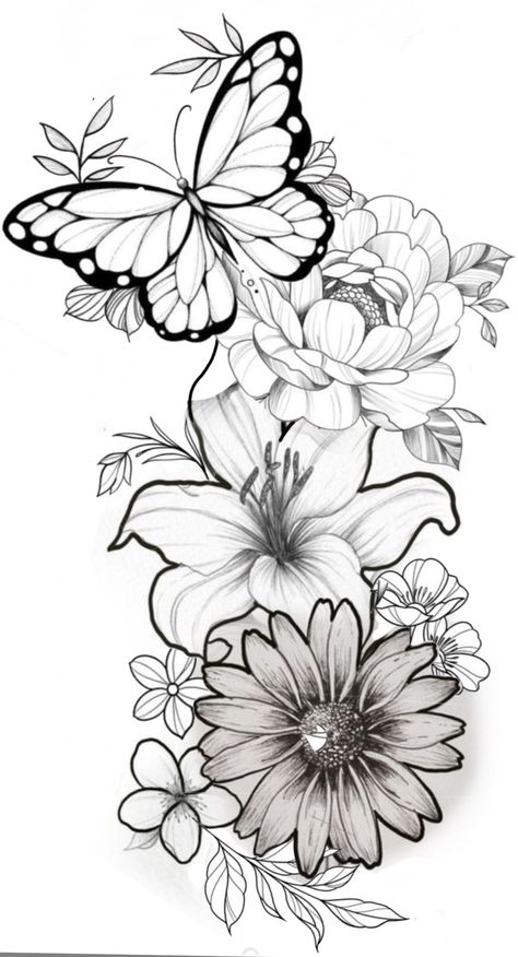 Bear Tattoos Women, Butterfly And Flower Tattoo Designs, Rose Butterfly Tattoo, Butterfly And Flower Tattoo, Easter Lilly, Rose And Butterfly Tattoo, Cute Thigh Tattoos, Arm Sleeve Tattoos For Women, Simple Arm Tattoos