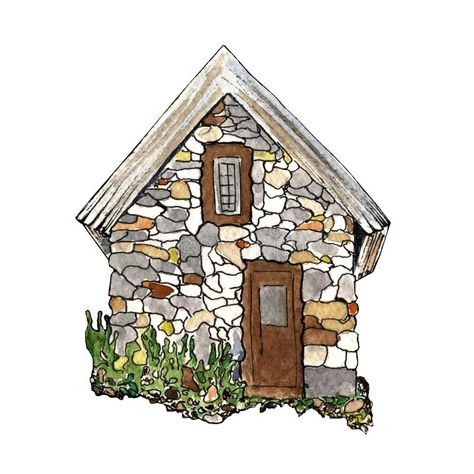 One isolated watercolor small stone old village house on a white background. Han #Sponsored , #SPONSORED, #sponsored, #small, #isolated, #background, #stone Stone House Painting, Old Village Drawing, Small Cottage Drawing, Watercolor Stone House, Stone House Drawing, Old Houses Drawing, Small House Sketch, Drawing Old House, Old House Illustration