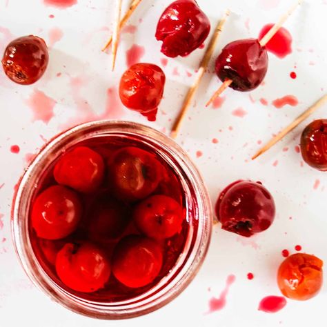 Homemade cocktail cherries (small batch) Maraschino Cherries Recipes, Cocktail Cherries, Types Of Cherries, Cherry Preserves, Cherry Pitter, Cherry Cocktail, Homemade Cocktails, Cherry Recipes, Almond Flavor