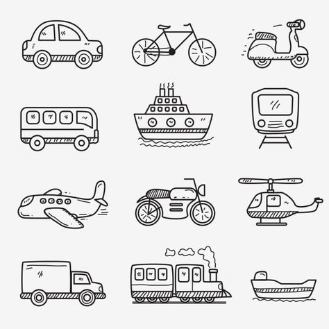 Transport Drawing For Kids, Transportation Doodle, Bus Doodle, Transportation Drawing, Bike Doodle, Transport Drawing, Train Doodle, Car Doodles, Car Doodle