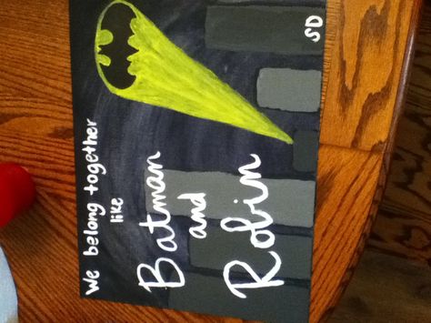 Valentines day present for my batman loving boyfriend Batman Promposal Ideas, Batman Promposal, Bf Valentines Gift, Deadpool Gifts, Batman Valentines, Kids Valentine Party, Promposal Ideas, Batman Gifts, Valentine Poster