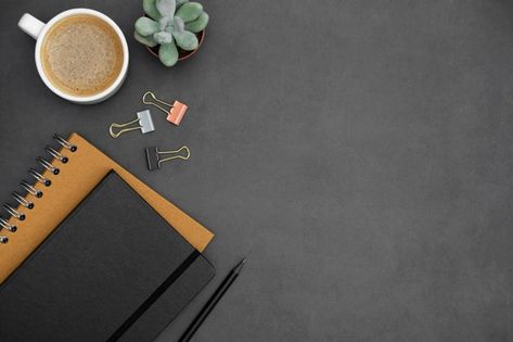 Modern, minimalistic table top with note... | Premium Photo #Freepik #photo #coffee #books #education #paper Desk Flatlay, Work Background, Bitmoji Classroom, Wallpaper Powerpoint, Wallpaper Studio, Concrete Wall Texture, Background Ppt, Linkedin Background, Presentation Backgrounds