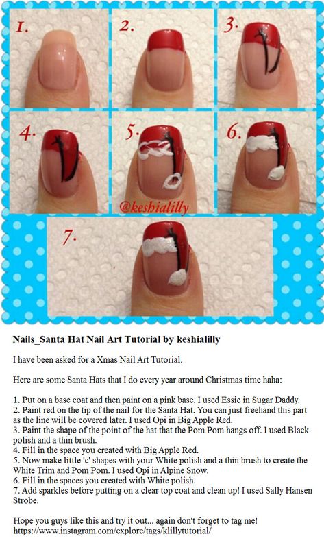 Santa Hat Nail Art, Christmas Nail Art Step By Step, Festive Nails Christmas, Santa Nail Art, Santa Hat Nails, Xmas Nail, Santa Nails, Xmas Nail Art, Nail Art Designs Images