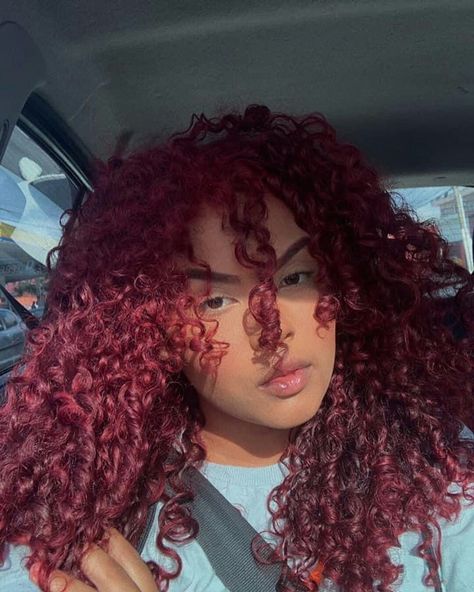 Burgundy Curly Hair, Burgundy Red Hair, Magenta Hair, Dyed Curly Hair, Red Curls, Curly Hair Braids, Red Hair Inspo, Wine Hair, Red Curly Hair