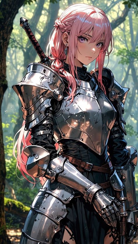 Anime Knight Female, Anime Warrior Female, Female Knight Art, Anime Medieval, Knight Female, Women Knight, Anime Knight, Female Armor, Heroic Fantasy