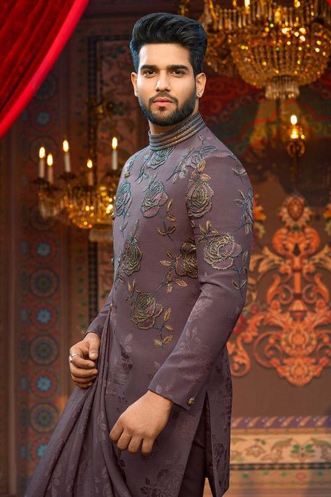 Indo Western Dress For Men, Men's Fashion Illustration, Western Dresses Online, Indo Western Dresses, Man Dress Design, Drape Pattern, Indian Wedding Clothes For Men, Wedding Kurta For Men, Dresses For Men