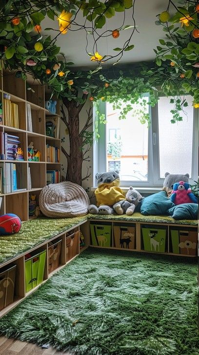 Enchanted Forest Room Ideas, Forest Theme Playroom, Forest Themed Playroom, Enchanted Forest Playroom, Indoor Enchanted Forest, Forest Room Ideas, Forest Playroom, Forest Theme Room, Enchanted Forest Room