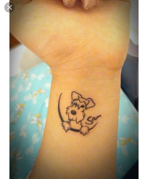 Schnauzer Tattoo, Small Dog Tattoos, Bow Tattoo Designs, Mini Schnauzer Puppies, Dog Memorial Tattoos, Pawprint Tattoo, Heartbeat Tattoo, Bow Tattoo, Lily Tattoo