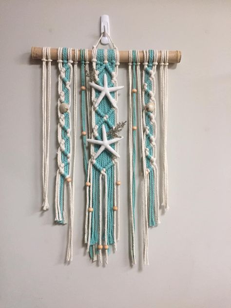 Coastal Macrame Wall Hanging, Macrame Ocean Wall Hanging, Seashell Macrame Wall Hanging, Ocean Themed Macrame, Macrame Nautical, Tropical Macrame, Beachy Macrame, Macrame Ocean, Beach Macrame