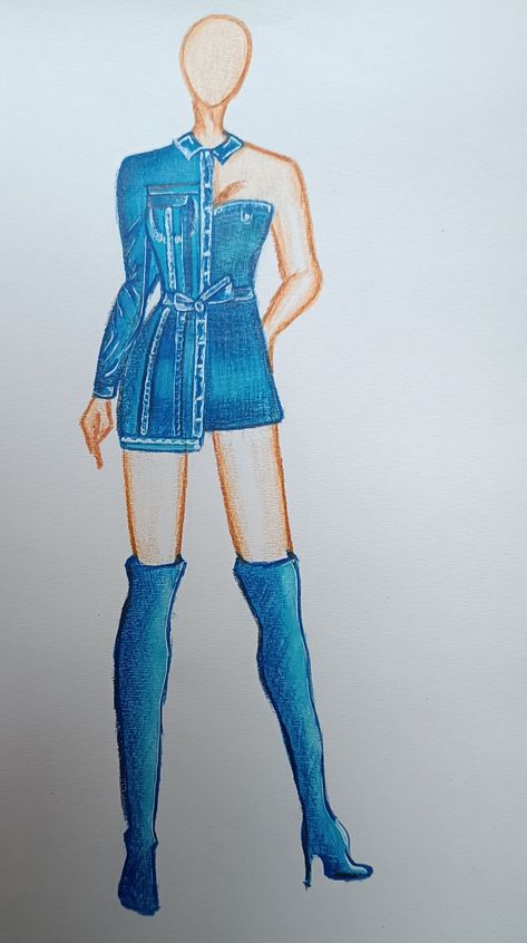 Denim Dress Illustration Sketch, Denim Wear Illustration, Denim Fashion Illustration Sketches, Fashion Illustration Croquis Poses, Denim Outfit Illustration, Denim Dress Illustration, Denim Illustration Fashion, Denim Illustration Sketch, Fashion Design Collection Sketch