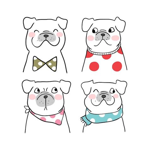 Vector set portrait of pug dog draw dood... | Premium Vector #Freepik #vector #dog-set #dog-cartoon #dog-character #dog-doodle Pug Drawing Easy, Pug Drawing, Dog Draw, Pug Breed, Pug Cartoon, Happy Pug, Draw Doodle, Baby Pugs, Dog Icon