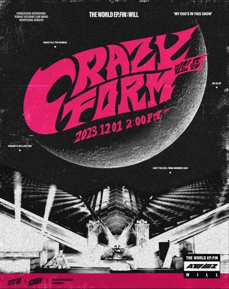 Black and White graphics with blood pink typography Crazy Form Ateez, Ateez Graphic Design, Kpop Comeback, Healthy Lifestyles, Pop Posters, Grafic Design, Kpop Posters, Album Design, Room Posters