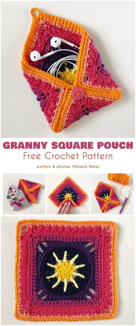 Granny Square Pouch or Coin Purse Free Crochet Pattern Granny Square Pouch, Granny Pattern, Confection Au Crochet, Crochet Collection, Crochet Simple, Crochet Diy, Granny Square Crochet Pattern, Crochet Free, Square Patterns