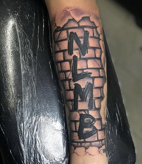 Bricks Tattoo Stencil, Brick Tattoo Stencil, Brick Wall Tattoo Design, Mens Trap Tattoo Ideas, No Hand Outs Tattoo, Tattoo Filler Ideas Sleeve Backgrounds Men, Nlmb Gang Tattoo, Brick Tattoo Design, Traps Tattoo Men Ideas