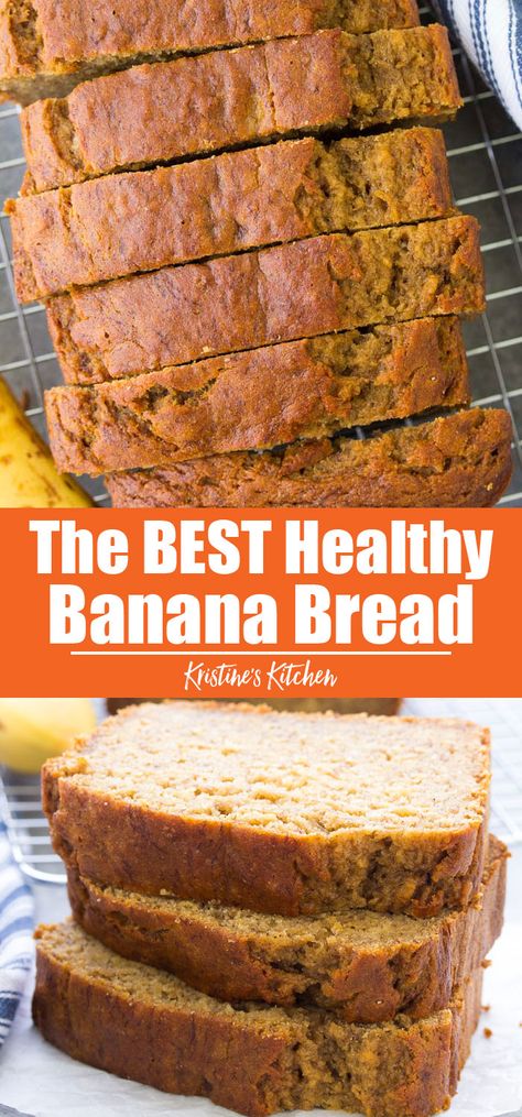 The Best Healthy Banana Bread Recipe! Moist, sweet and soft with rich banana flavor and a hint of cinnamon. This banana bread is easy to make in one bowl! You can add chocolate chips or nuts to this simple recipe. #banana #bananabread #bananarecipes #breadrecipes #healthyrecipes Best Healthy Banana Bread Recipe, Best Healthy Banana Bread, Healthy Banana Bread Recipe, Banana Bread Recipe Healthy, Banana Bread Recipe Moist, Recipe Banana, Healthy Bread Recipes, Moist Banana Bread, Easy Banana Bread Recipe