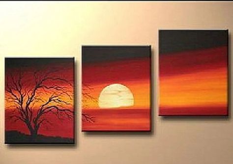 Multiple Canvas Painting Ideas Simple, Split Canvas Painting Ideas, Multi Canvas Painting, Multiple Canvas Paintings, Three Paintings, Simple Wall Art, Small Canvas Paintings, Canvas Painting Ideas, Simple Canvas Paintings