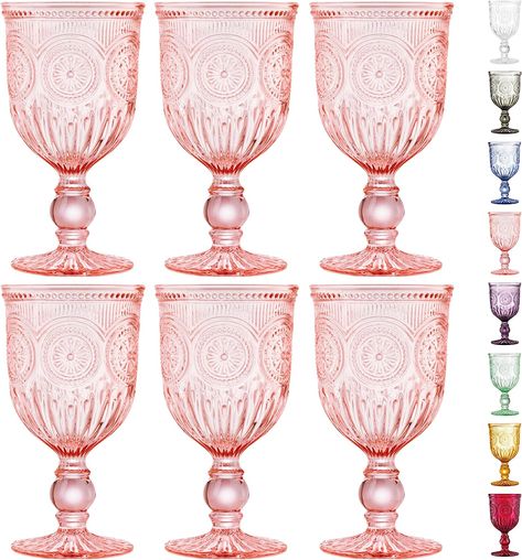 Pink Wine Glasses set of 6 pink goblets, dishwasher safe colored pink glassware, vintage style for pink drinking glasses, champagne flutes, water goblets or colorful wine glasses Pink Goblets, Pink Drinking Glasses, Fancy Wine Glasses, Amber Wine Glasses, Fancy Glassware, Colored Drinking Glasses, Wedding Goblets, Pink Wine Glasses, Colored Wine Glasses