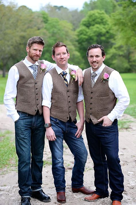 Groom Vest And Jeans, Groom In Jeans And Vest, Mens Country Wedding Attire, Mens Wedding Vest, Blue Jean Wedding, Groom In Jeans, Vest For Men Wedding, Country Wedding Outfit, Country Wedding Attire