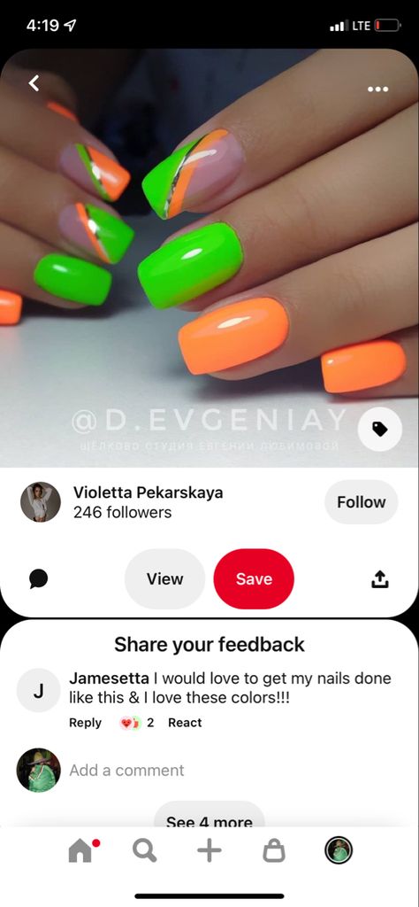 Neon Green And Orange Nails Design, Nail Ideas Lime Green, 2023 Neon Nails, Neon Orange And Green Nails, Orange And Lime Green Nails, Orange And Green Nails Acrylic, Fun Summer Nails Bright Square, Orange And Green Acrylic Nails, Lime Green Summer Nails