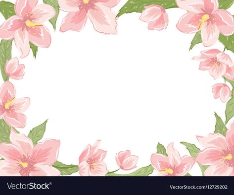 White Background Horizontal, Background Horizontal, Pink Spring Flowers, Horizontal Landscape, Pink Sakura, Wreath Garland, Landscape Orientation, Border Frame, White Magnolia