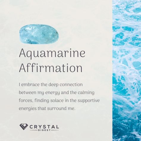 Aquamarine affirmation - I embrace the deep connection between my energy and the calming forces finding solance in the supportive energies that surround me Aquamarine Magical Properties, Aquamarine Affirmation, Aquamarine Crystal Meaning, Aquamarine Stone Meaning, Aquamarine Meaning, Aquamarine Benefits, Butterfly Meaning, Affirmations Confidence, Pisces Quotes