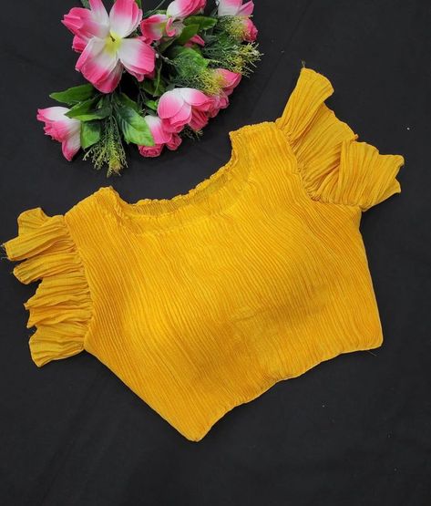 Crushed Fabric Blouse Design, Crush Fabric Blouse Design, Blouse Design For Crushed Saree, Crush Blouse Design, Crushed Blouse Design, Crushed Fabric Dress Indian, Crushed Saree Blouse Designs, Crush Saree Blouse Design, Crushed Fabric Dress