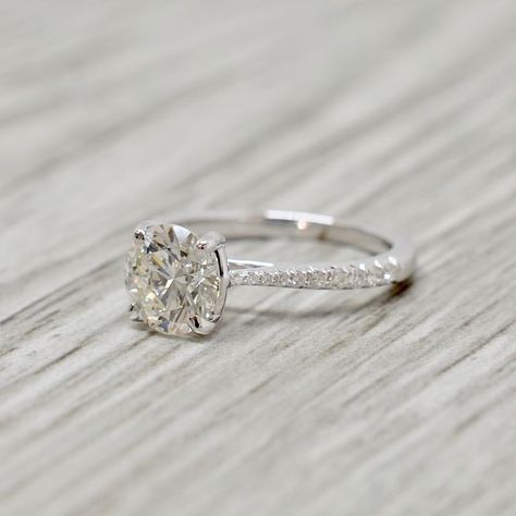 Round Brilliant In A Tapered Petite French Pavé Engagement Ring In White Pave Enr Pz 14k White Gold Tapered Engagement Ring, Colored Engagement Rings, Pave Engagement Ring, Diamond Engagement Ring Set, Shop Jewelry, Pave Ring, Diamond Shop, Round Brilliant, Online Jewelry