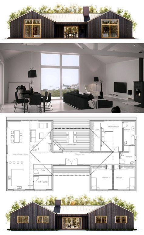 Small House Plan. Screen in the covered patio so you can use it in the summer when mosquitoes and flies abound. Architecture Minimalist, Shipping Container House Plans, Building A Container Home, Small House Plan, Container House Plans, Design Del Prodotto, Architecture Exterior, Sims House, Small House Plans