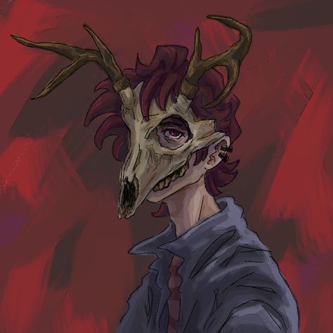 My oc with his silly lil deer skull mask 😋 Deer Skull Mask, Deer Mask, Deer Skull Art, Demon Aesthetic, Mask Drawing, Deer Skull, Deer Art, Skull Mask, Deer Skulls