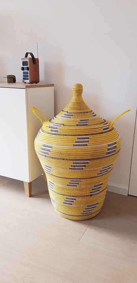 Yellow Laundry, White Storage Baskets, Laundry Basket With Lid, Large Laundry Basket, Colorful Baskets, Belly Basket, Black Basket, African Basket, Ethnic Home Decor