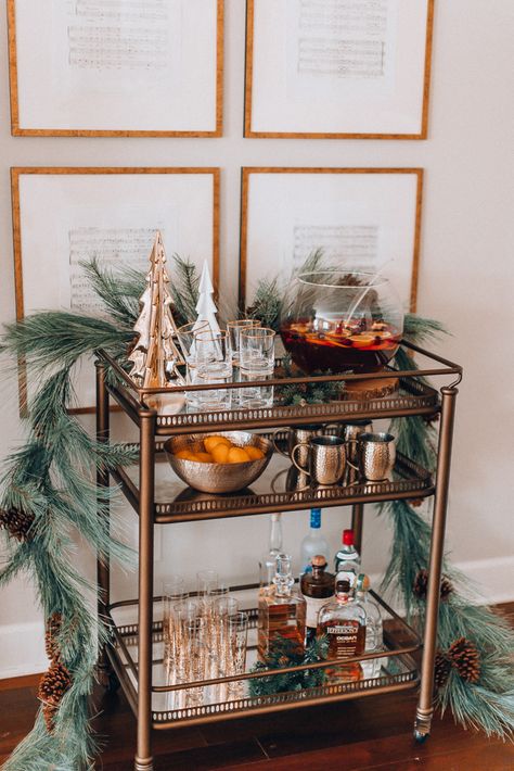 5 Tips for Hosting a Holiday Gathering | Cella Jane Hosting Christmas Party, Classy Holiday Party, Christmas Bar Cart, Holiday Bar Cart, Hosting Holiday Party, Colorful Homes, Cocktail Party Decor, Family Stone, Christmas Cocktail Party