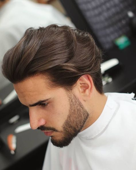 Men’s Swept Back Hair, Mens Comb Over Fade Medium Long, Straight Hair Men Haircut, Men’s Medium Length Hair Side Part, Mens Classic Timeless Haircut, Best Hairstyles For Men, Medium Side Swept Men’s Hairstyle, Groom Hair Styles, Growing Hair Men