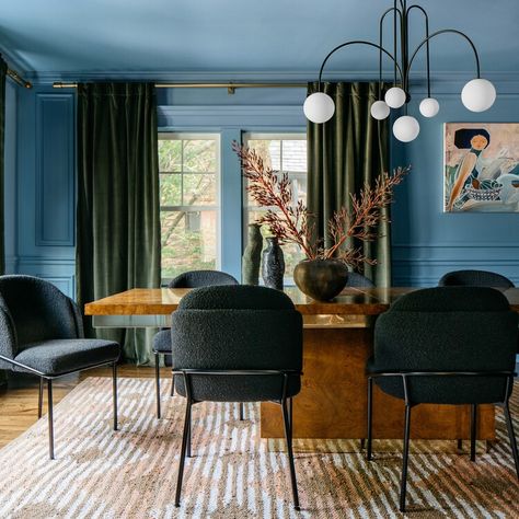 Natalie Papier (From Magnolia Network) Turns a Very Beige Home Into A Colorful Oasis — Real Simple Dining Room Blue, Trending Paint Colors, Dining Room Inspiration, Dining Room Ideas, Blue Walls, Dining Room Design, Room Colors, No Place Like Home, Interior Design Trends