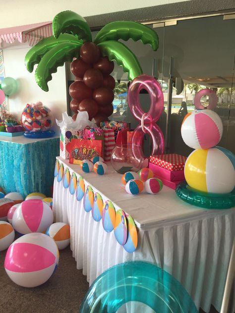 Summer 1st Bday Party Ideas, 8th Birthday Pool Party Girl, 1960s Beach Party, Simple Pool Party Ideas, Pool Party One Year Old, Beach Pool Party Ideas, One Year Old Pool Party Ideas, Spring Break Party Theme, First Birthday Pool Party Ideas