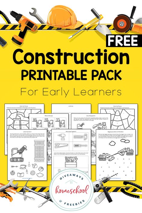 FREE construction themed printable pack for early learners. Instant download, no opt-in necessary! #construction #boymom #printables #homeschool #preschool Construction Printables, Kindergarten Construction, Construction Activities Preschool, Construction Theme Preschool, Preschool Construction, Early Childhood Activities, Cupcake Illustration, Work Trucks, Construction Signs