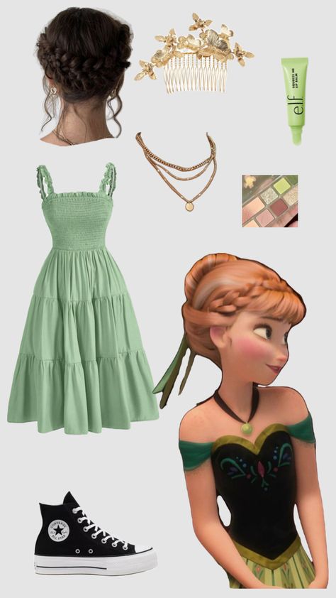 #Anna #Annafrozen #frozenanna #frozen Preppy Disney Halloween Costumes, Anna Outfits Frozen, Disney Character Bounding, Cute Outfits Disney World, Frozen Anna Inspired Outfit, Anna Halloween Costume Adult, Anna Frozen Aesthetic Outfit, Anna Outfits Disney, Disney Princess Duo Costumes