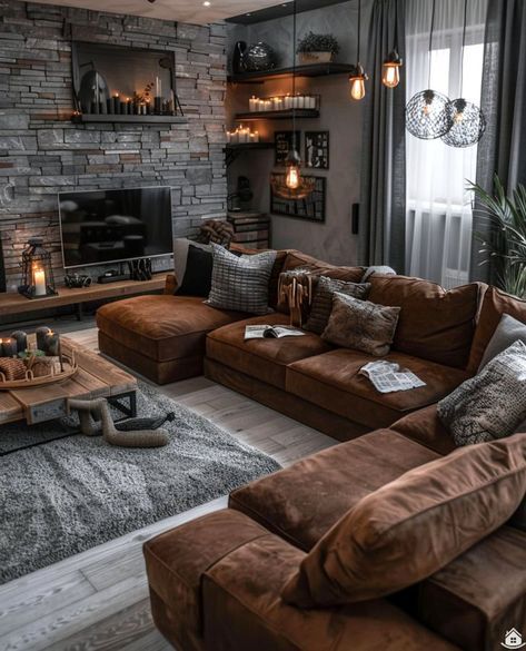 #BEAUTY ,#REALATIONSHIPS #Fashion #Outfits #Winter Outfits #Animals Brown Aesthetic Home Decor, Dark Earthy Living Room, Dark Brown Sofa Living Room, Cozy Modern Apartment, Simple Diy Decor, Grey And Brown Living Room, Cozy Apartment Living Room, Brown Sofa Living Room, Moody Living Room