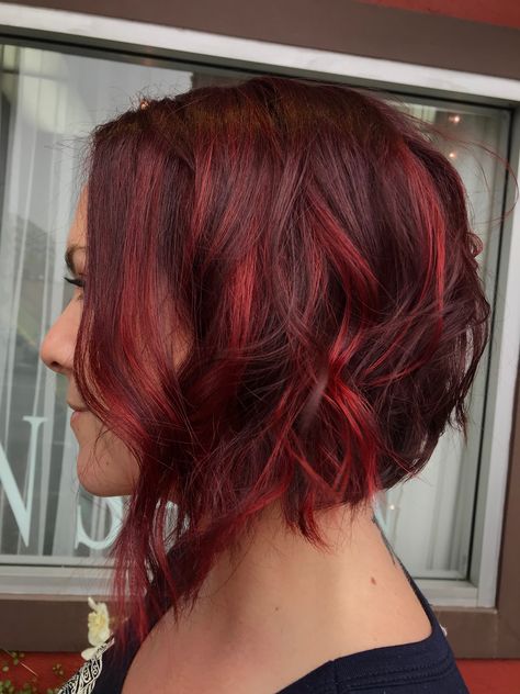 Red balayage A-line bob Red A Line Bob, Red Inverted Bob, Red Highlights Short Hair, Red Hair Balayage, Red Bob Hair, Red Balayage Hair, Red Hair Looks, Red Balayage, Short Red Hair