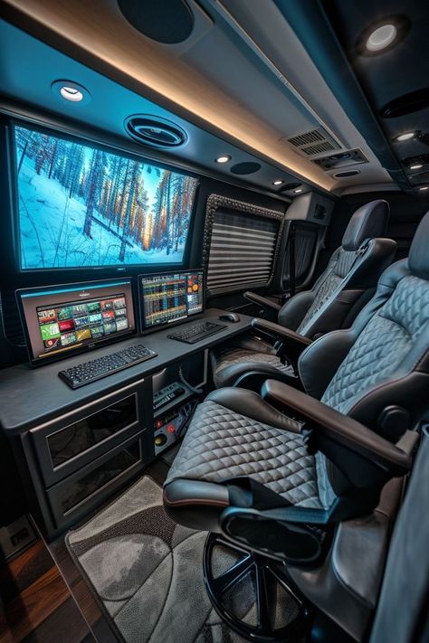 Mobile Office Van, Interior Car Design, Camper Office, Sprinter Van Interior, Office Van, Nice Bus, Van Organization, Mercedes Sprinter Van, Luxury Mansions Interior