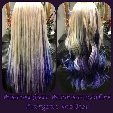 Mermaid hair! Ice blonde with a bleachwash, colors include: indigo, teal, midnight blue, violet, plum, orchid, magenta. Hair Styling Ideas, Ice Blonde, Hair Colour Ideas, Violet Hair, Hair Color Crazy, Hair Streaks, Colour Ideas, Hair Coloring, Mermaid Hair