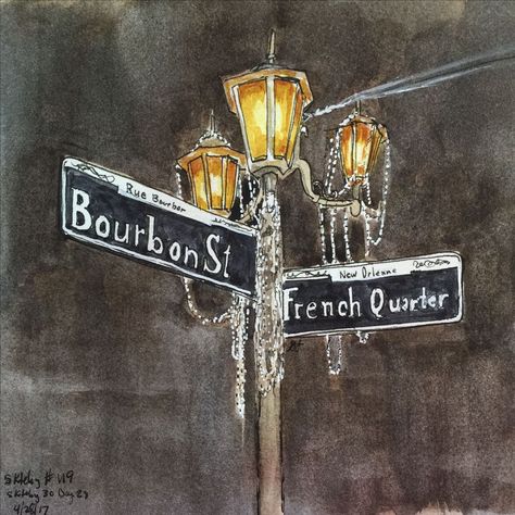 Bourbon Street Tattoo, New Orleans Painting Ideas, Bourbon Street Aesthetic, Louisiana Background, Vintage New Orleans Aesthetic, Nola Tattoos Ideas, New Orleans Drawing, Nola Aesthetic, New Orleans Painting